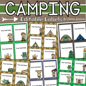 Preview of Camping Camp Out Theme Classroom Labels Decorations Editable Powerpoint