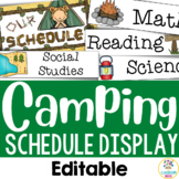 Camping Theme: Classroom Daily Visual Schedule Display | Editable Template