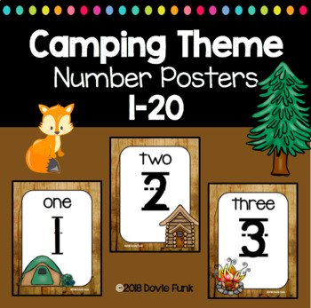 Preview of Camping Classroom Decor Theme Number Posters 1-20