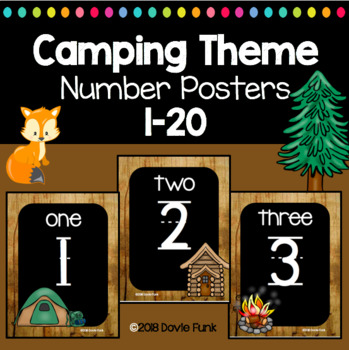 Preview of Camping Classroom Theme Number Posters 1-20 Chalkboard
