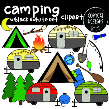 Camping Clipart Images with Black and White Set by Copycat Designs