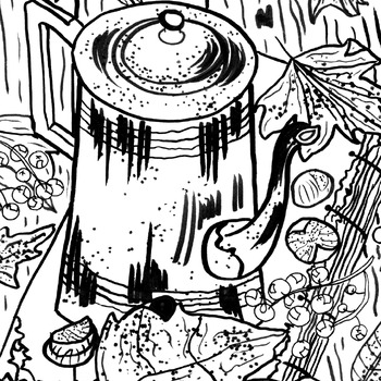 Preview of Camping Coffee Pan Coloring Book Page For Teens and Adults