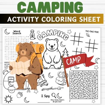 Preview of Camping Coloring Activity Placemat- Camping Activity Sheet