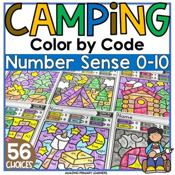 Preview of Camping Coloring Pages Camp Kindergarten Math Color by Code Color by Number