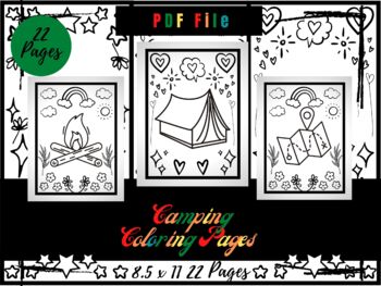 Preview of Camping Coloring Pages For Kids, Tent, Campfire Coloring Sheets PDF