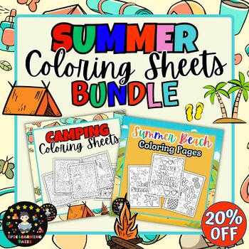 Preview of Camping Coloring Sheets For Kids & Summer Beach Coloring Sheets Activity BUNDLE