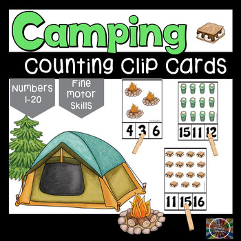 Preview of Camping Themed Count and Clip Number Cards