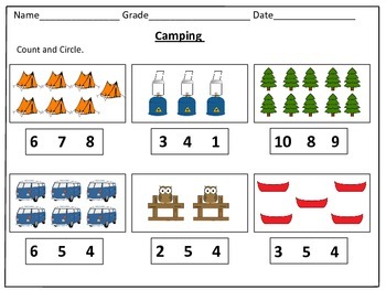 camping counting worksheets 1 20 by kids learning basket tpt