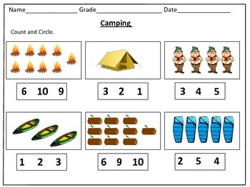 camping counting worksheets 1 20 by kids learning basket tpt
