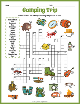 Camping Crossword Puzzle by Puzzles to Print | Teachers Pay Teachers