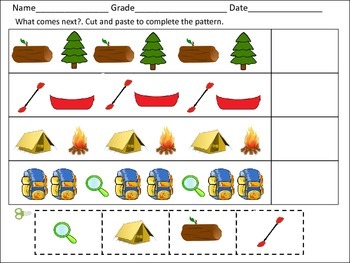 camping cut and paste pattern worksheets by kids learning basket