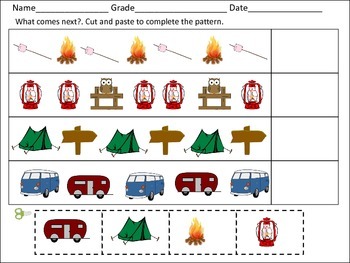 Camping Cut and Paste Pattern Worksheets: by Kids' Learning Basket