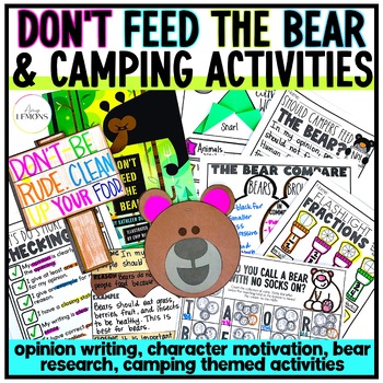 Preview of Camping Day Activities w/ Bear Research, Comprehension, Math & Opinion Writing