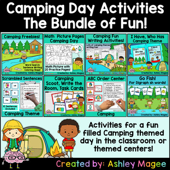 Preview of Camping Day Fun Bundle! - 8 Camping Themed Activities Centers Games and more!