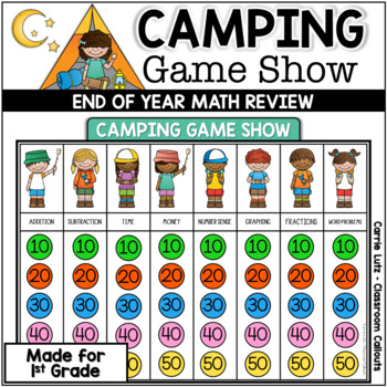 Preview of First Grade Math End of Year Review PowerPoint Game Camping Day Activities