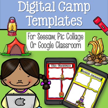 Preview of Camping Digital Templates for Pic Collage, See Saw, Google Slides