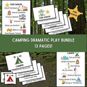 Preview of Camping Dramatic Play Bundle Digital Download, Play Planning Badges & Rolls