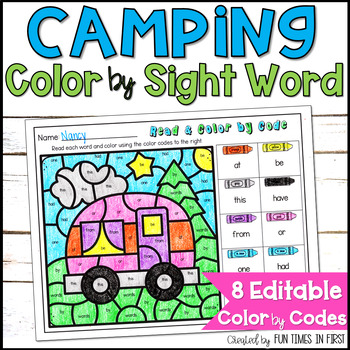 Preview of Camping Color By Sight Word Coloring Pages Editable - Camping Coloring Pages