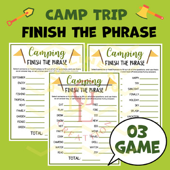 Preview of Camping Finish the Phrase game social studies writing activities early finishers