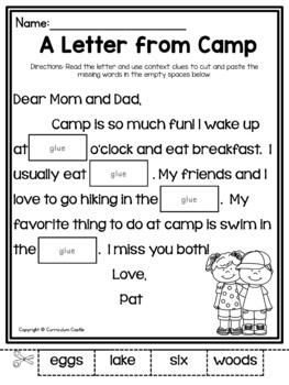 camping first 1st grade math literacy printables distance learning