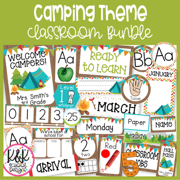 Preview of Camping Forest Theme Classroom Decor Bundle | Editable Growing Bundle