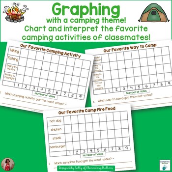 Preview of Graphing: Questions About Class Favorites With a Camping Theme