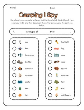 Camping I Spy -Camping Day End of the Year Theme Camp Activities