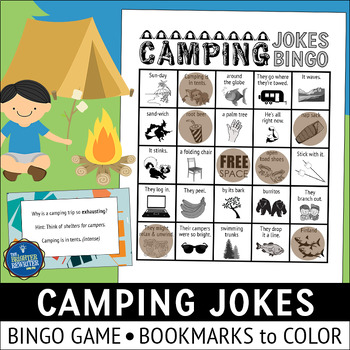 Preview of Camping Jokes Bingo Game and Bookmarks to Color