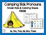 Camping Kids Pronouns Smash Mats & Coloring Sheets Freebie