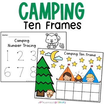 Preview of Camping Math Activity, Ten Frame Camping Themed Math, Camping Coloring Pages