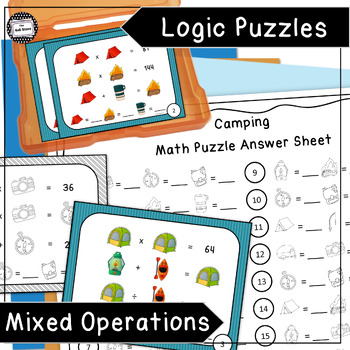 Preview of Camping Math Logic Puzzle Enrichment Activity Mixed Operations