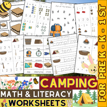 Preview of Camping Math and Literacy Worksheets | Vocabulary, Counting, Addition ...