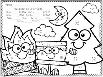 8 multiplication printable worksheet Mixed Number Camping Color by By Multiplication