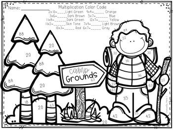 Camping Mixed Multiplication Color-By-Number by CreatedbyMarloJ | TpT