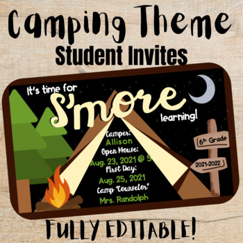 Preview of Camping Nature Woodland | Student Invitations | Back to School