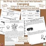 Camping No Prep Activities and Worksheets Literacy and Math