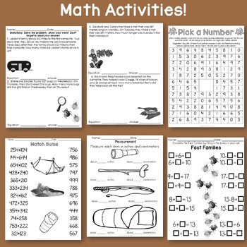 camping no prep activities literacy and math for second or third grade