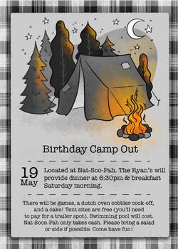 Preview of Camping, Party,  Invitation, Birthday, Campout, Flyer, Fun, Fire, Tent, Nature