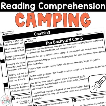 Preview of Camping Reading Passages | Comprehension Writing Worksheets 2nd 3rd Grade