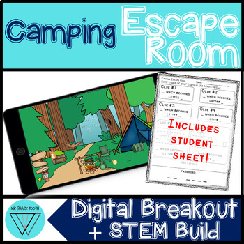 Preview of Camping STEM Escape Room: Digital Breakout with Easy Prep Engineering Build