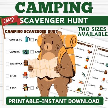 Preview of Camping Scavenger Hunt- Camping Activity for Kids - Printable