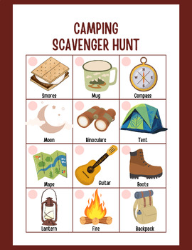 Preview of Camping Scavenger Hunt | Scavenger Hunt for Campers | Printable for Kids