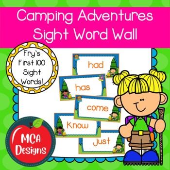 Preview of Camping Sight Word Wall Fry's First 100 Sight Words