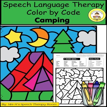 Preview of Camping Speech Therapy Color By Code Grab and Go Activity