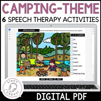 Preview of Camping Speech Therapy Activities for Language Articulation Mixed Groups Digital