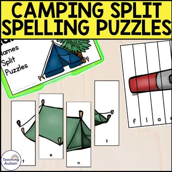 Preview of Camping Spelling Puzzles | Camping Task Box for Special Education