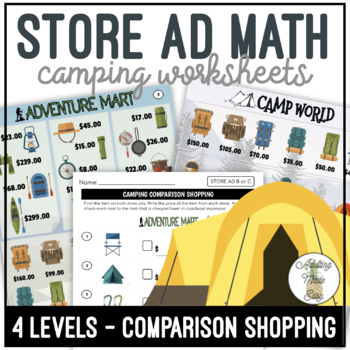 Preview of Camping Store Ad Math Comparison Shopping Worksheets