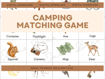 Preview of Camping Summer Matching Printable - Memory Games - Montessori Materials