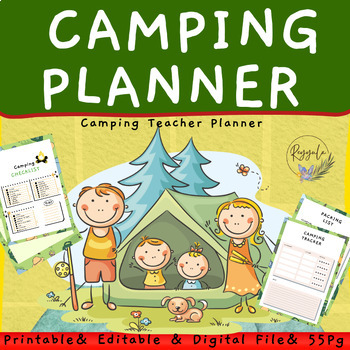 Preview of Camping Teacher Planner, Camping Binder, 58 page, Summer Campout Printable