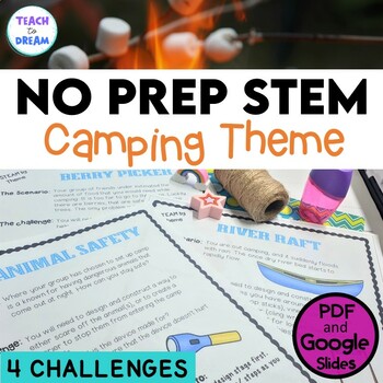 Preview of Camping Theme Activities STEM Challenges | 4 STEAM Task Cards | No Prep